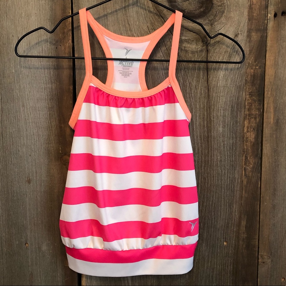 2013 Old Navy Active Neon Coral Stripe Racerback Tank Top Size Small 6 7 Girls